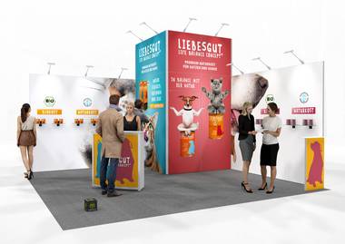 3D Messestandgestaltung Liebesgut Tiernahrungs GmbH Frontansicht